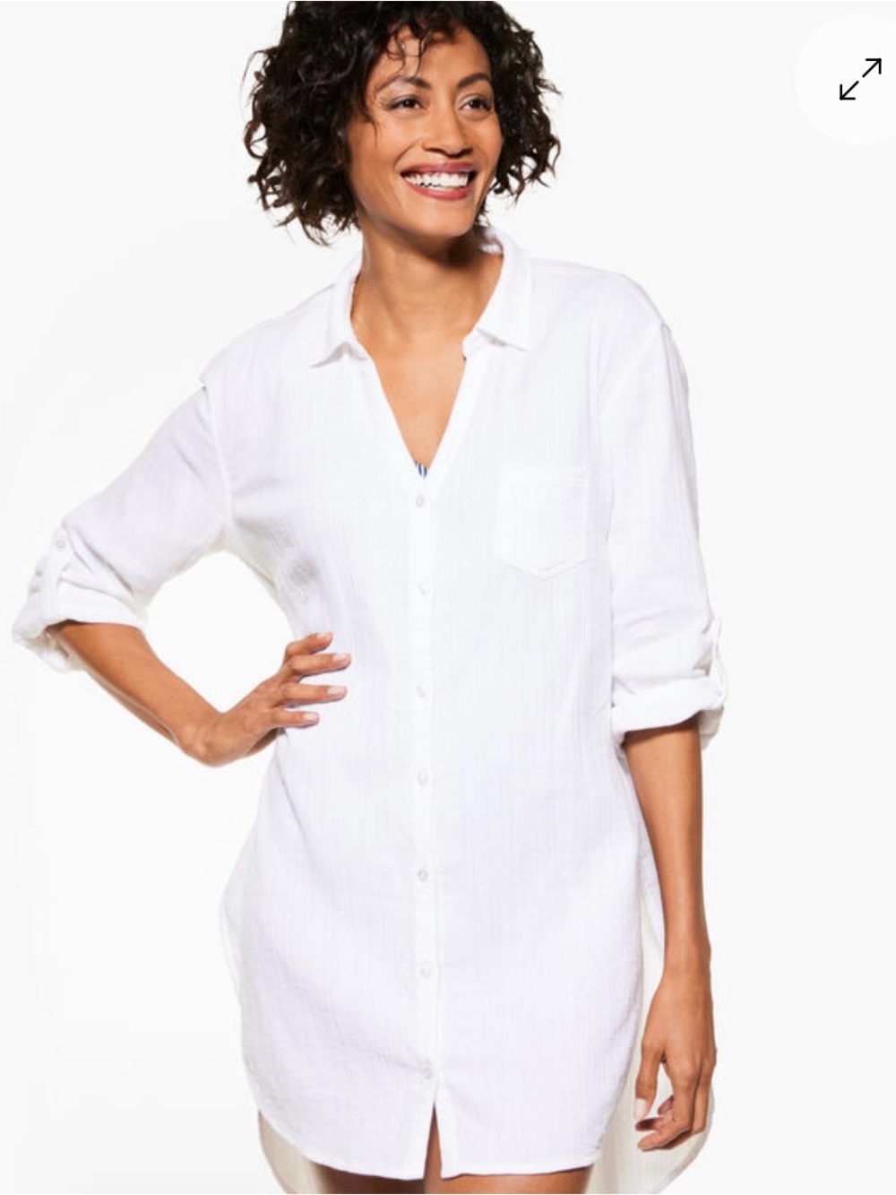 Miraclesuit White Crinkle Gauze Beach/Lounge Shirt